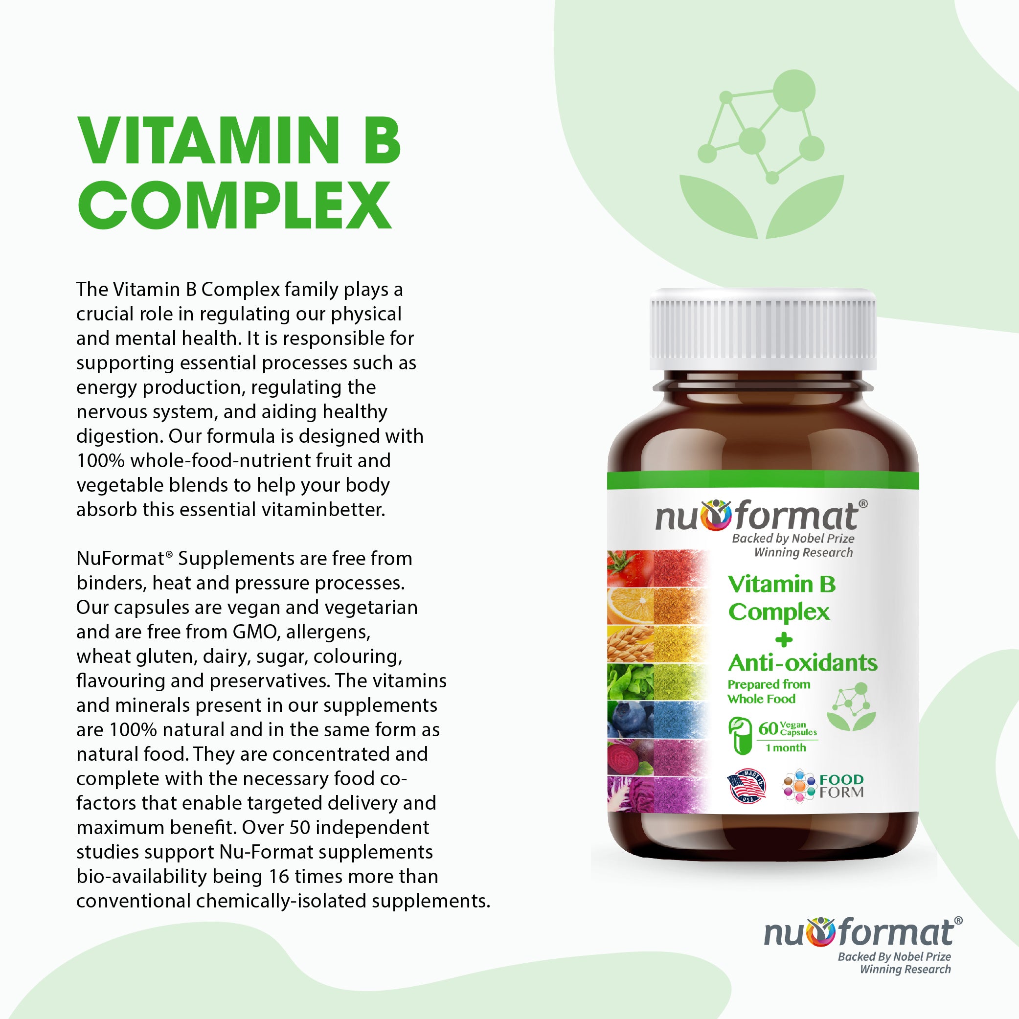 Nu-Format Vitamin B Complex + Anti-oxidants (60 capsules)